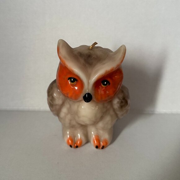 Wax Candle Owl Design Decoration Gray Orange Gift 4" tall - Picture 3 of 6